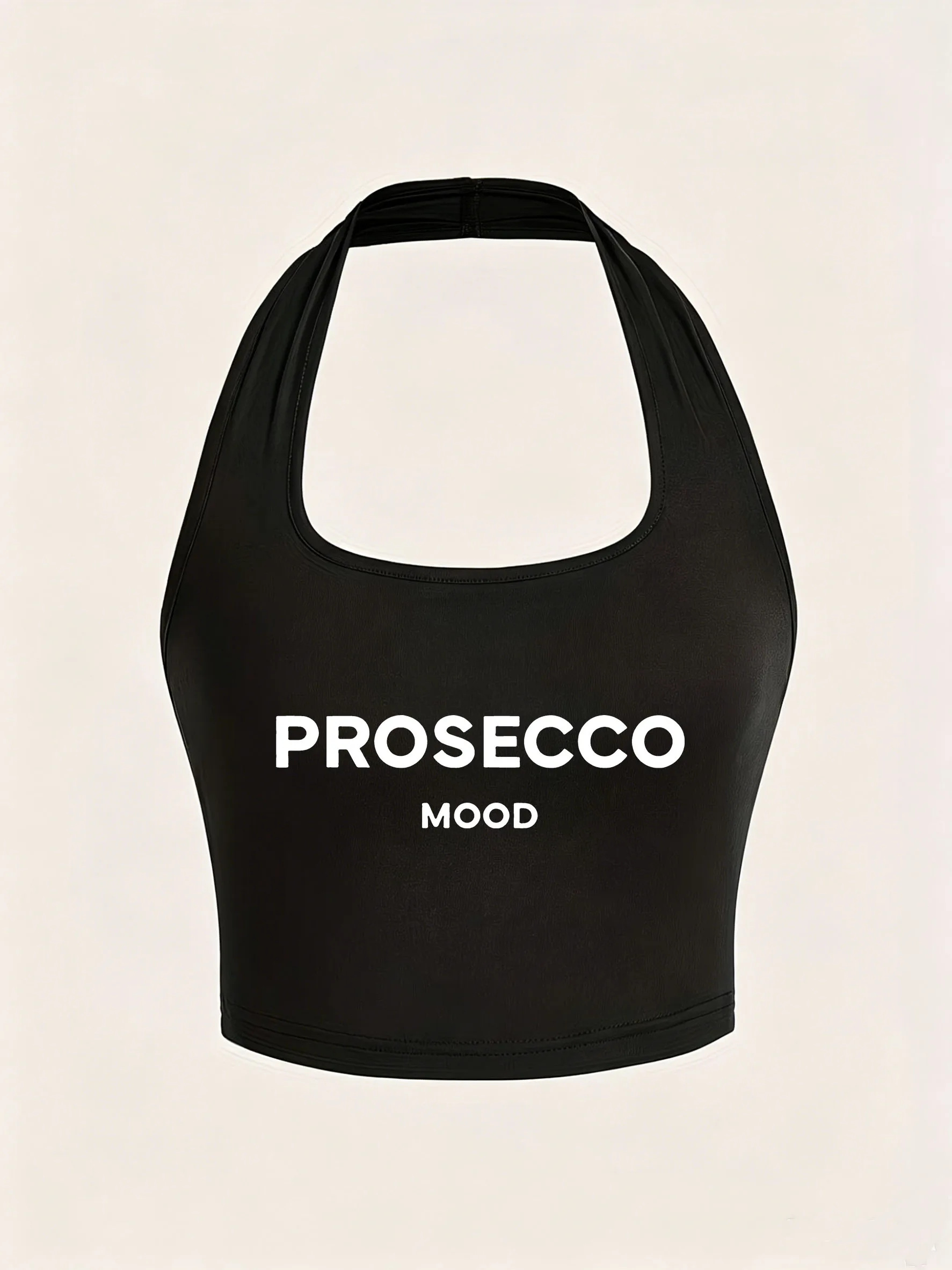 Chic Prosecco Mood Letter Print Halter Neck Tops Sexy Women Summer Halter Top Y2k Sleeveless Tanks Vest Tank Top Girls Woman