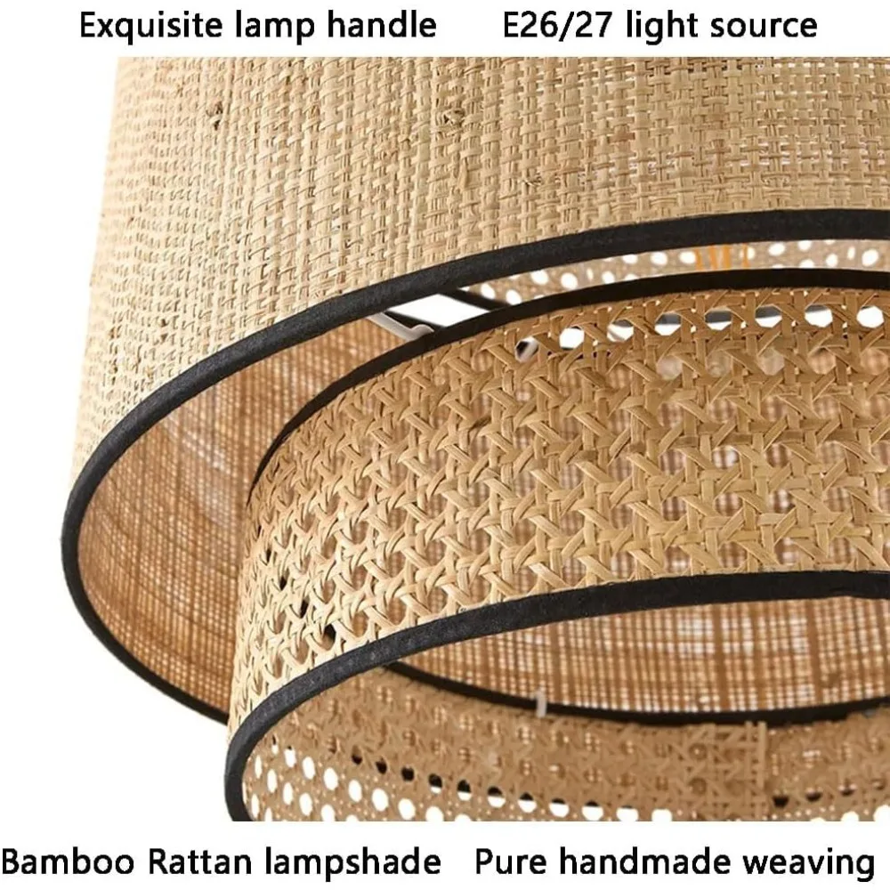 Modern Wicker Pendant Light Rattan Chandelier Hand-Woven Ceiling Lamp 40cm Light Fixtures for Restaurant Living Room Dining Room