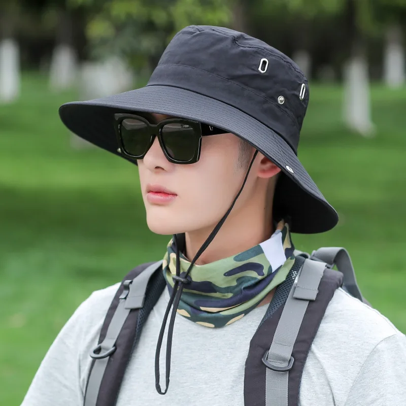 

Summer Hat Men Fisherman Cap Outdoor Sunscreen Breathable Sun Hat Big Brim Fishing Hat Hiking Climbing New