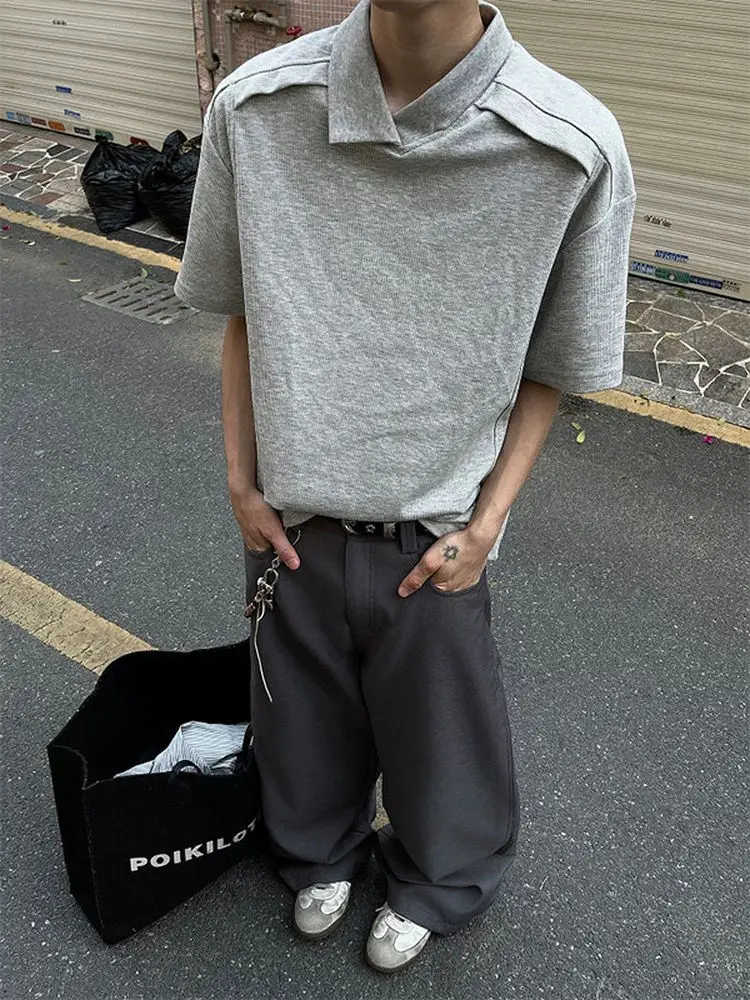 

Мужская футболка свободного кроя с асимметричным вырезом, однотонная, летняя, повседневная, дышащая, модная, трендовая, брендовая