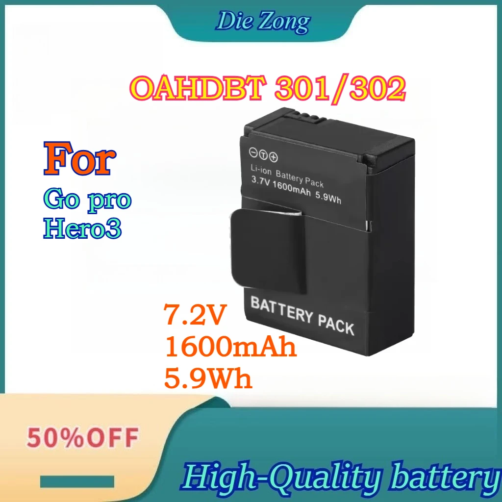 OAHDBT-301/302 New High Capacity 7.2V 1600mAh Rechargeable Battery For GoPro Hero3/Hero3+ Action Camera