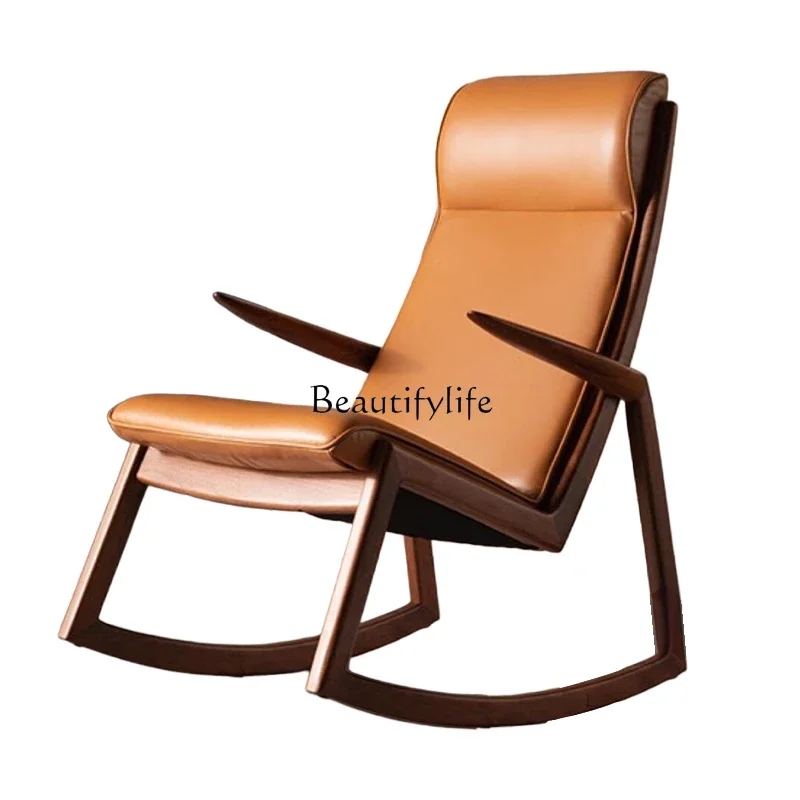 

Italian solid wood rocking chair simple light luxury leisure lazy balcony large sofa chair