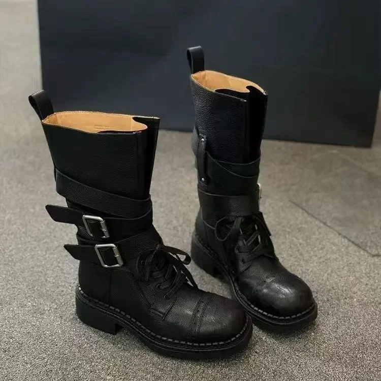 

Women's Thick Bottom High Tube Knight Boots Autumn Winter Long Tube Slimming Pant Leg Boot New Stylish Folded Design