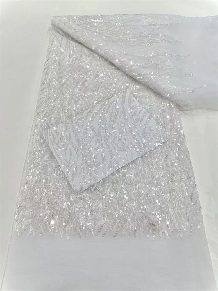 Green Sequin Lace Fabric African Fabric Lace Wedding Dress 2025 Luxury Beaded Lace French Mesh Sequence for Sewing