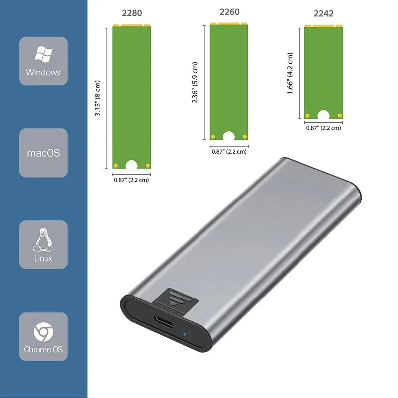 Alloy Shell USB3.1 to M.2 NVME Solid State Drive Box NVME PCI Protocol Type-C Screw Free Installation