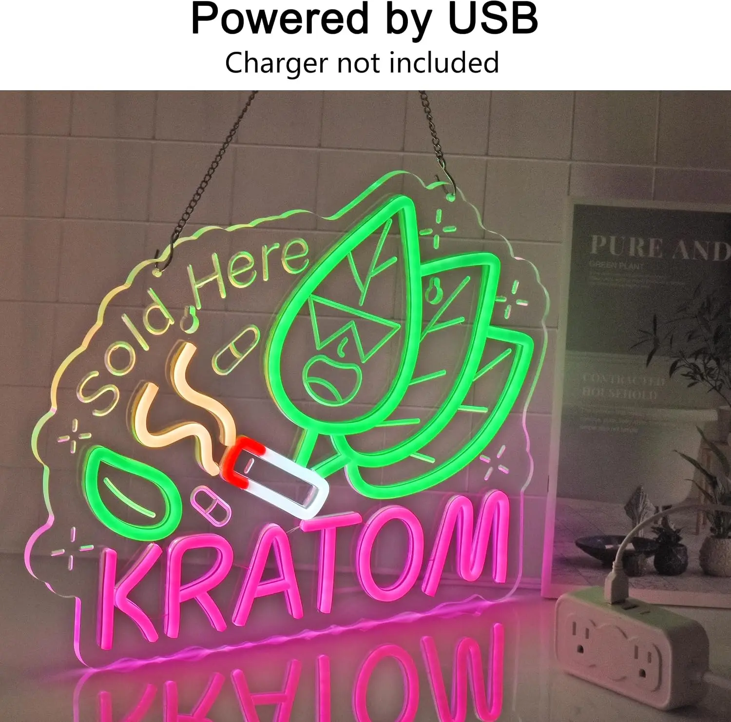 Kratom Neon Sign, Neon Light Wall Art Decoration for Kratom Dispensary Herb Smoke Store Lounge Bar Pharmacy Retail Home Decor