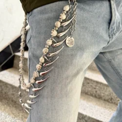Original Punk Style Spiked Jeans Trouser Chain Double Layer Gothic Design Skull Buck Tooth Accessories