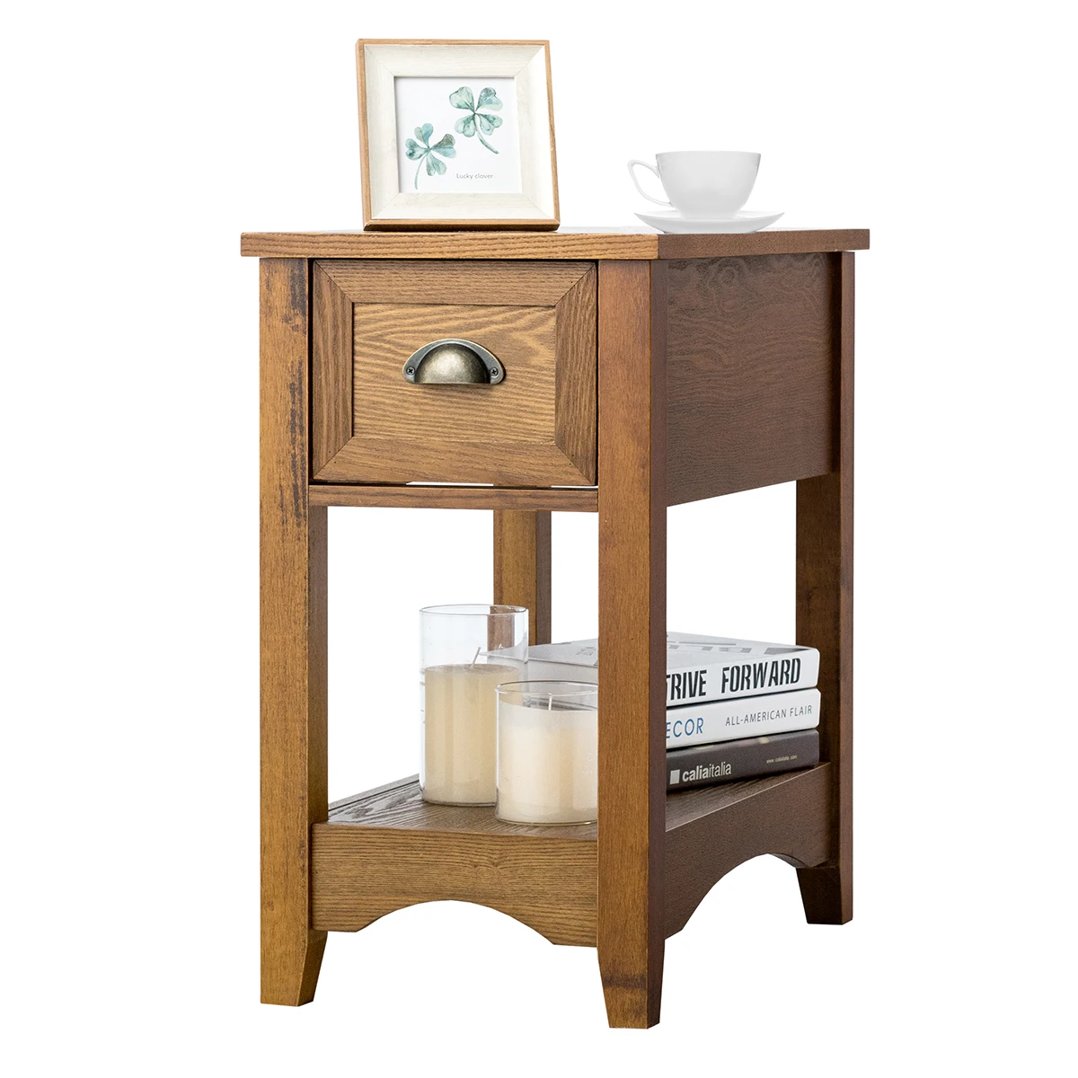 

Contemporary Chair Side End Table Compact Table w/ Drawer Nightstand Tawny