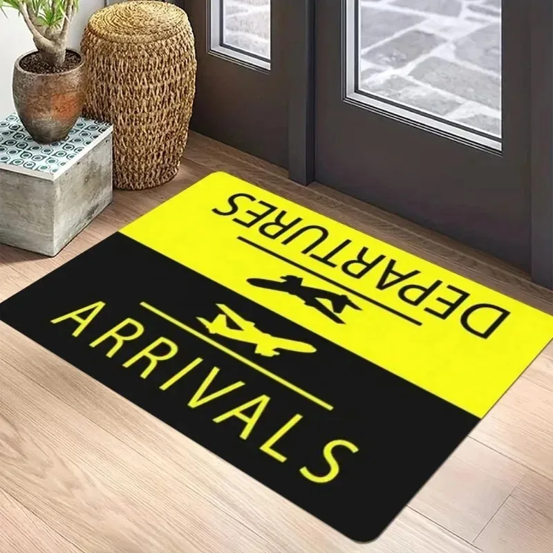 Aviation-Themed Rug Departure Arrival Signage Non-Slip Mat Bedroom Living Room Children's Room Decor