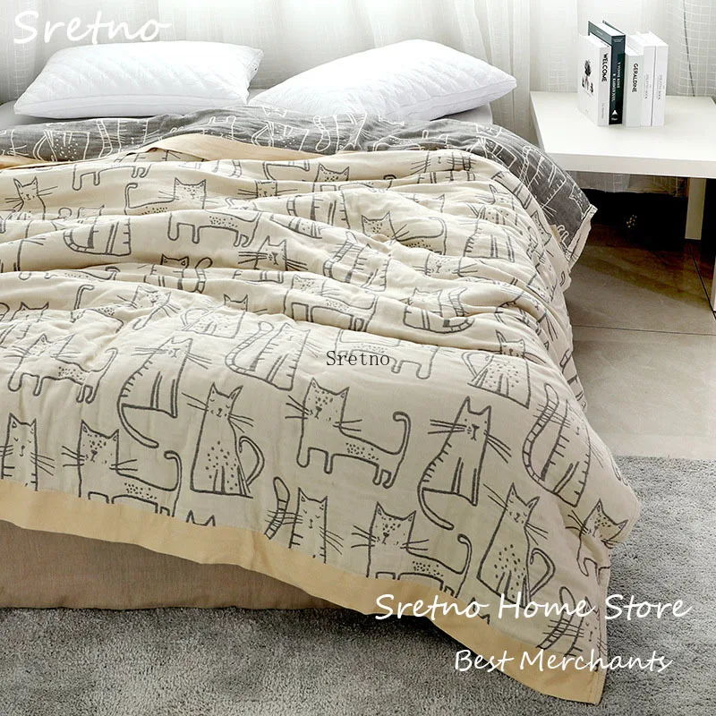 SRETNO Japanese Style Sofas Blankets 4-Layer Bamboo Cotton Gauze Towel Quilt Summer Blanket, Comfortable Home Nap Throw Blankets