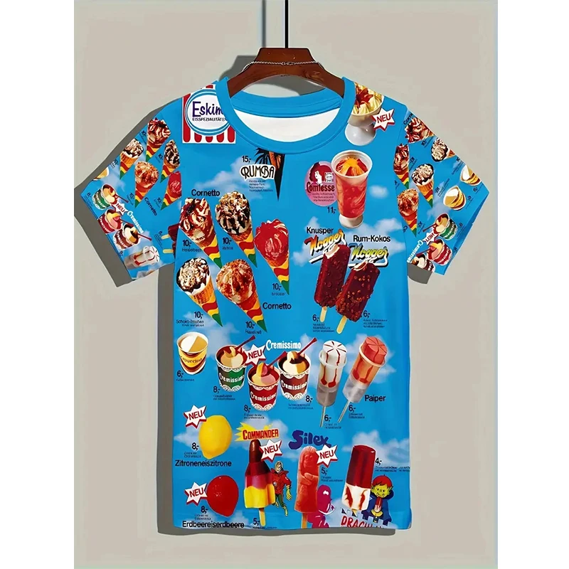 Herren T-Shirt Eiscreme 3D-Druck Lässiges Sommer-T-Shirt Übergroßes T-Shirt Kurzarm-T-Shirts Sportbekleidung Herrenbekleidung Tops