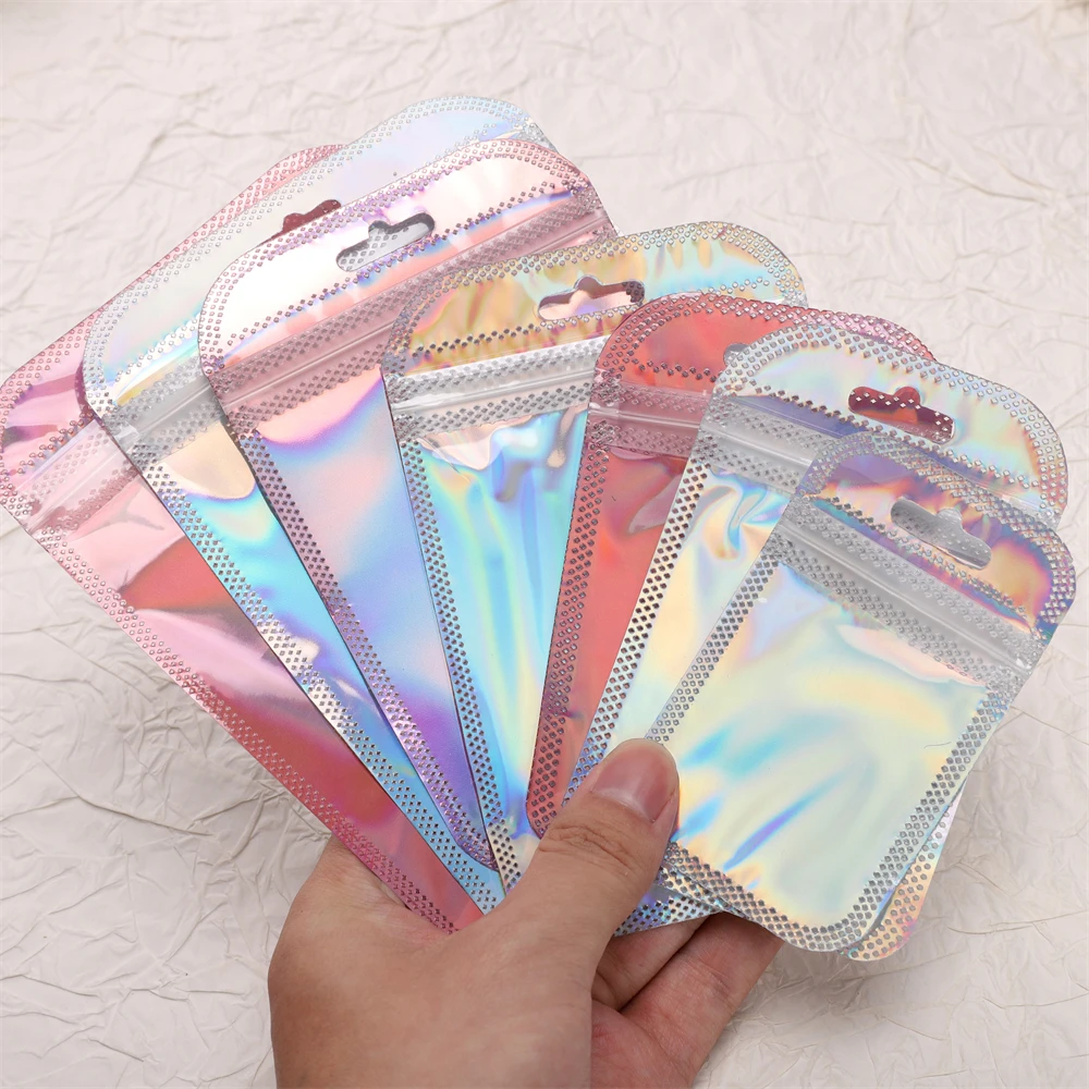10Pcs/Lot Thicken Zip Lock Bags Colorful Resealable Laser Packaging Bag Plastic Pouch For Beads Jewelry Display Gift Storage Bag