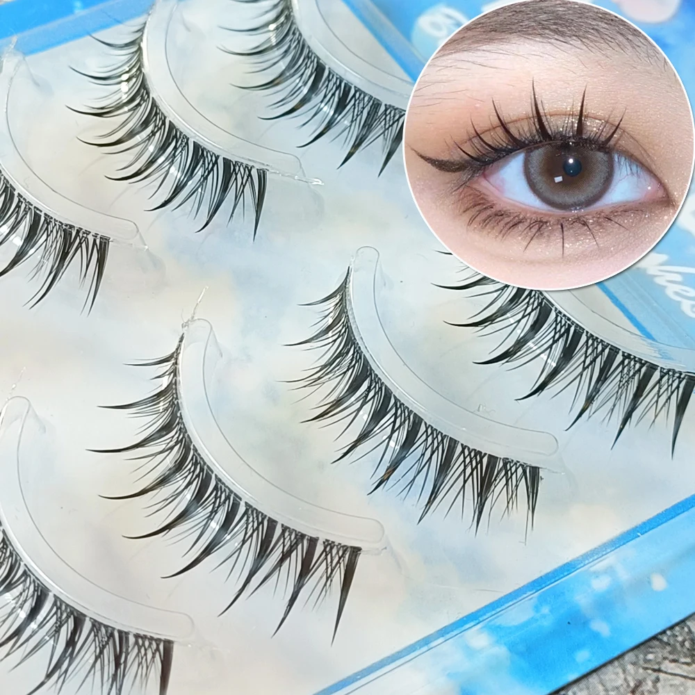 5 Pairs Natural Air False Eyelashes Cos Fairy Japanese Eyelashes Handmade Transparent Terrier Thick Curling Eyelash Makeup Tools