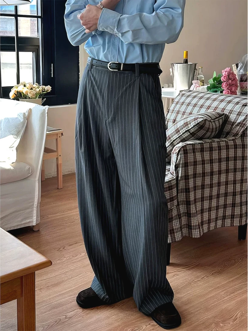 Retro Striped Men's Business Casual Straight Leg Pants No Ironing Required Comfortable Breathable All-Season Fashionable