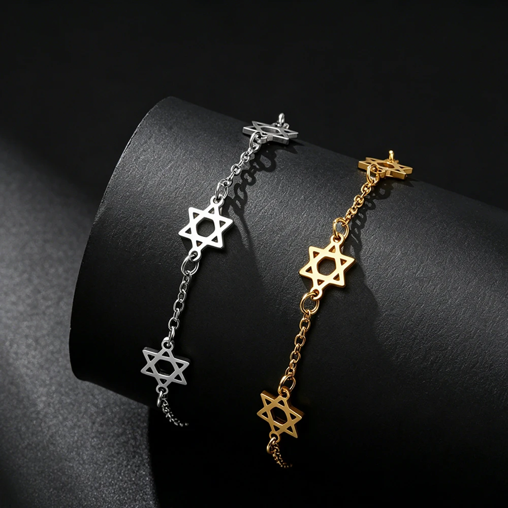 Star of David Charm Bracelet for Women Men Stainless Steel Jewish Hexagram Link Chain Minimalist Jewish Jewelry Gifts Amulet
