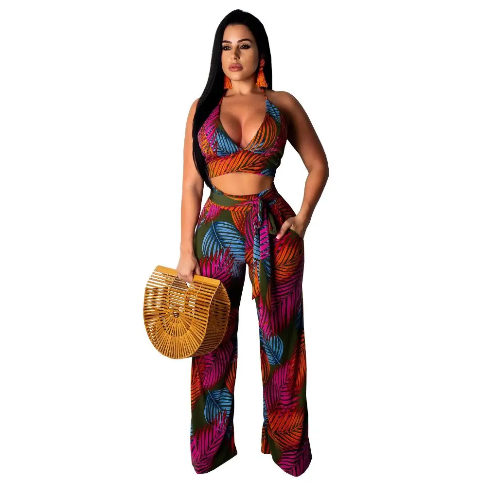 

SMR9211 Fashion Bandage Tube Top Set European American Style Sexy Print Top Bottom Ensemble for Women