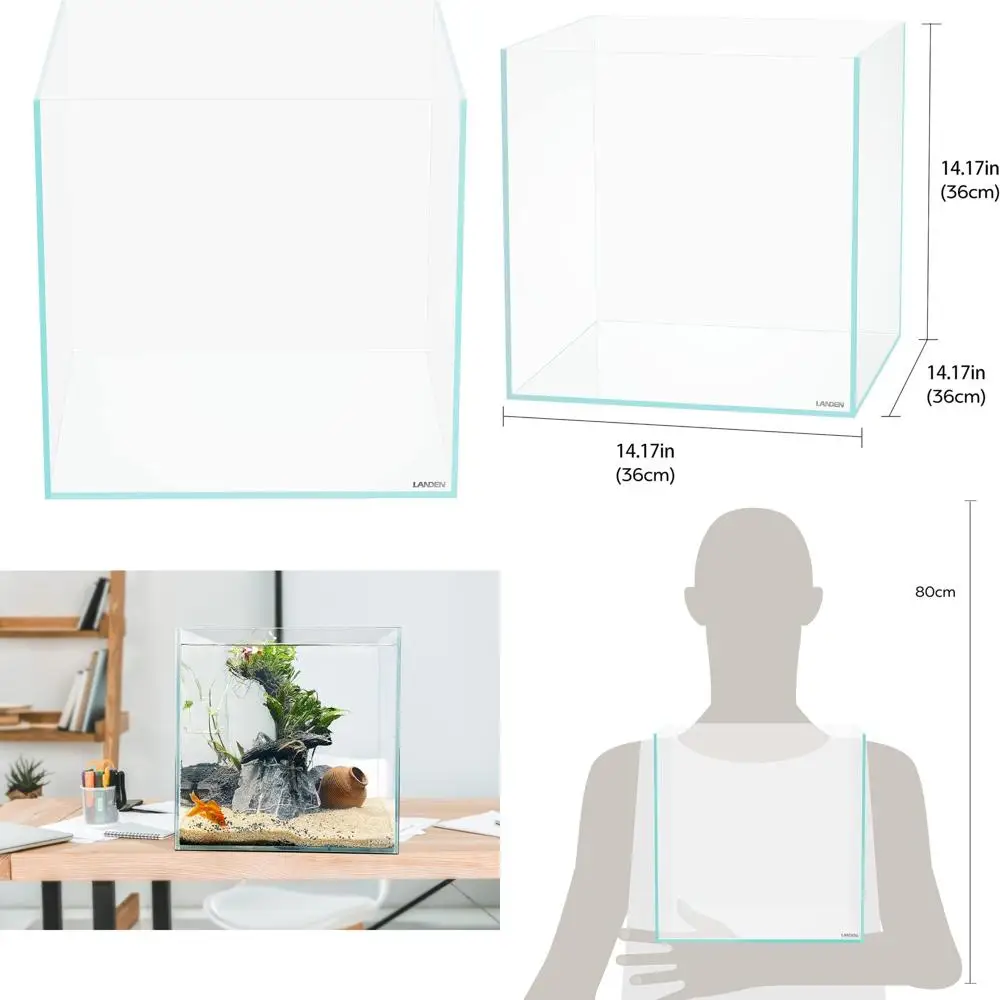 

36C Cube Low Iron Aquarium Tank, 11.5 Gallon, 36cm x 36cm x 36cm, 5mm Thick with Nano Foam Leveling