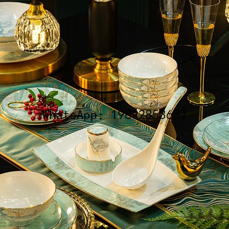 

Набор из 4-13 предметов: керамическая миска, тарелка и палочки для еды - Полный подарочный набор класса люкс с фарфоровой миской