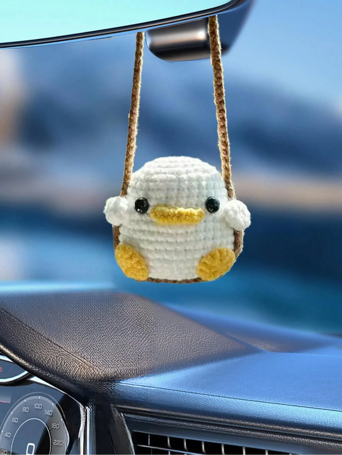 귀여운 수제 크로셰 동물 자동차 펜던트 – 자동차 백미러 장식 펜던트, 귀여운 오리 새끼 그네 디자인 및 개구리 디자인, 부드러운 소재