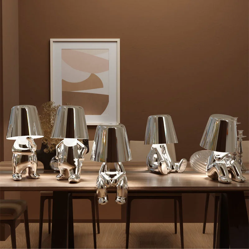 Kleiner goldener Mann Tisch lampe führte Kunst dekor Nachtlicht Nachttisch Schlafzimmer Café Bar Lampe Geschenk für Kinder Freundin