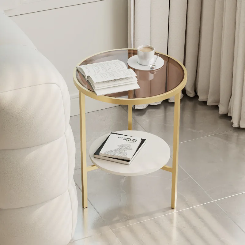 Stone Plate Side Table Living Room Simple Mobile Corner Table Sofa round Glass Mini Side Table Creative Small Coffee Table