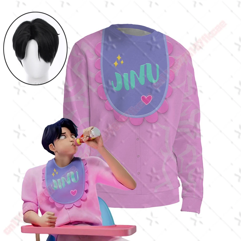 

Охотники на демонов Джюну Сайджа, аниме, карнавальный костюм, парик, розовые топы с героями мультфильмов, головные уборы, толстовка с круглым вырезом, карнавальные костюмы на Хэллоуин