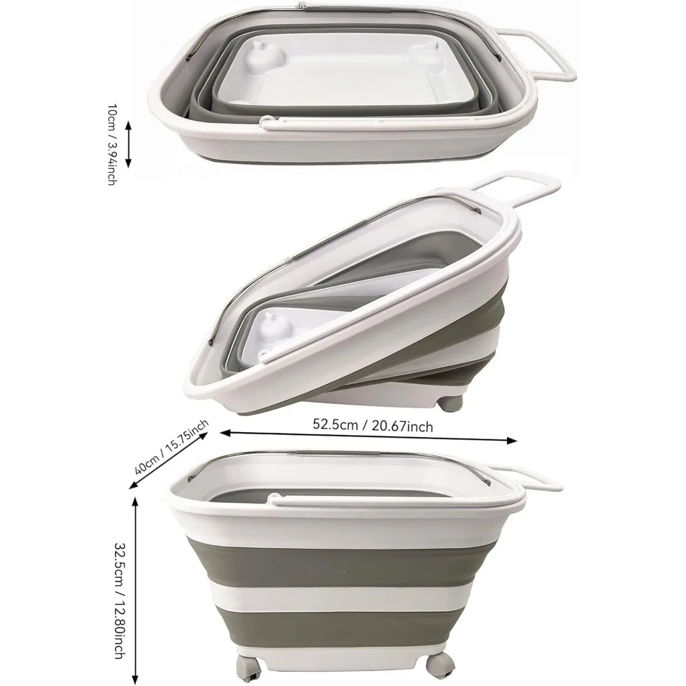 سلة غسيل بلاستيكية قابلة للطي سعة 35 لترًا بمقبض وعجلات - تخزين قابل للطي للغسيل