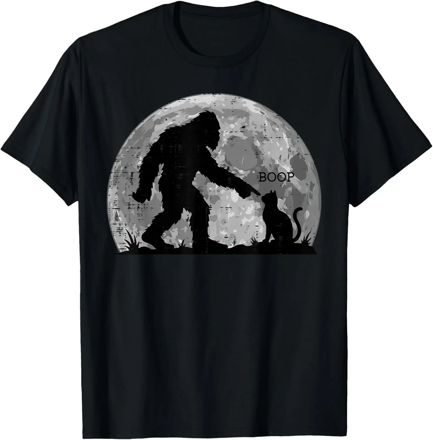 Bigfoot Boop Cat Moon Funny Sasquatch Meme Men Women Kids T-Shirt