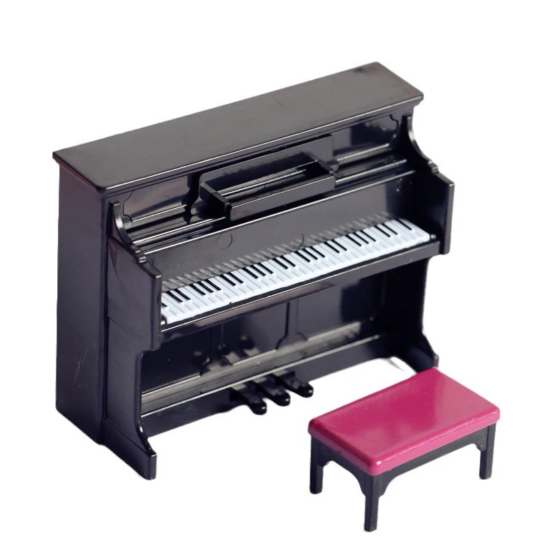 1/12 casa delle bambole Mini accessori Mini pianoforte a triangolo in legno con sgabello strumento di simulazione modello giocattolo decorazione della casa delle bambole