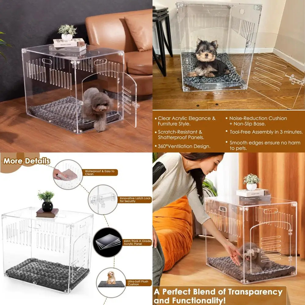 

Medium and Small Dog Acrylic Indoor Kennels, Sturdy Heavy-Duty 27.5 Inch Dog Crate Furniture