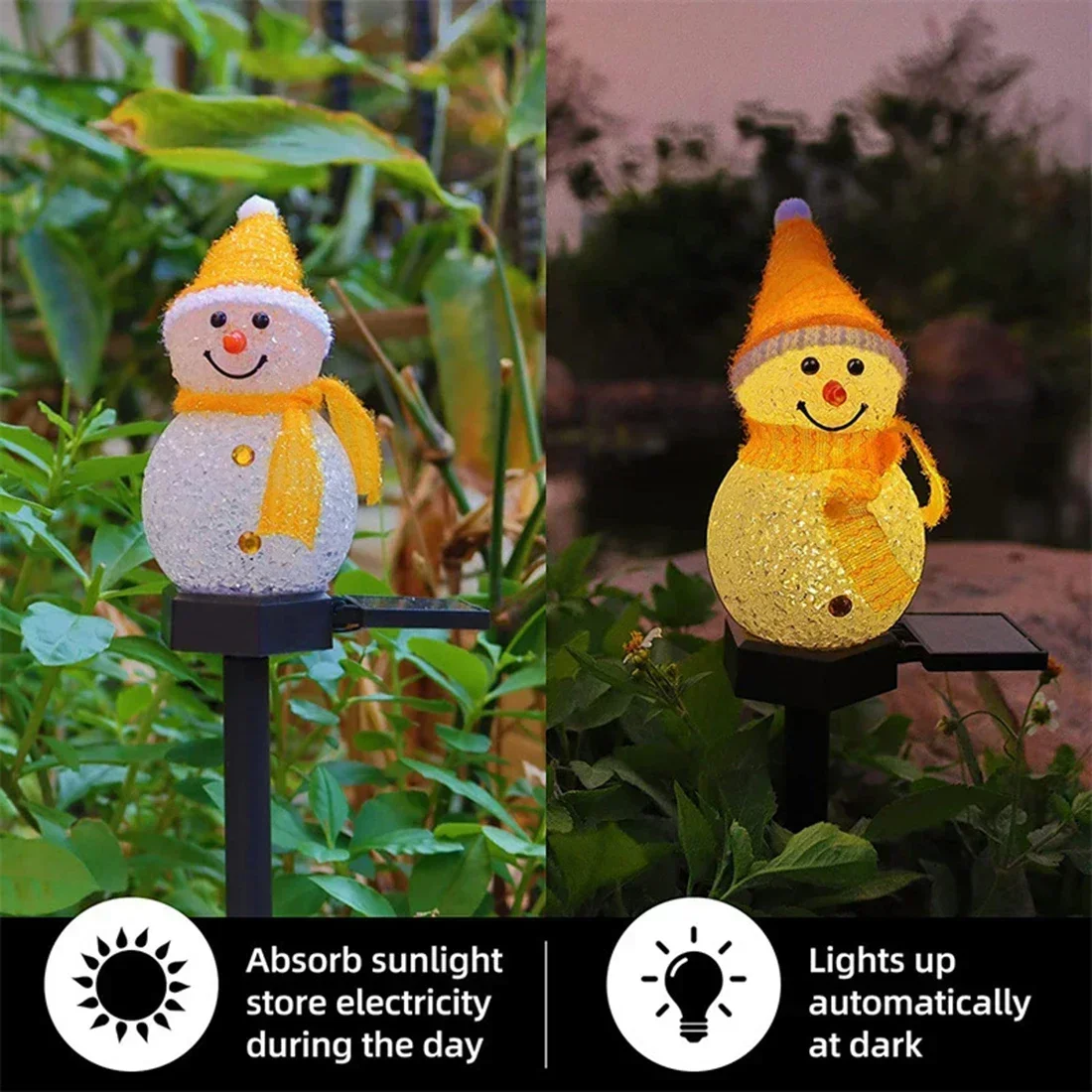 ไฟตกแต่งปีใหม่คริสต์มาสรูปตุ๊กตาหิมะ ไฟ LED พลังงานแสงอาทิตย์ สำหรับภายนอกอาคาร กันน้ำ ใช้ตกแต่งสวน สนามหญ้า แสงไฟกลางคืน