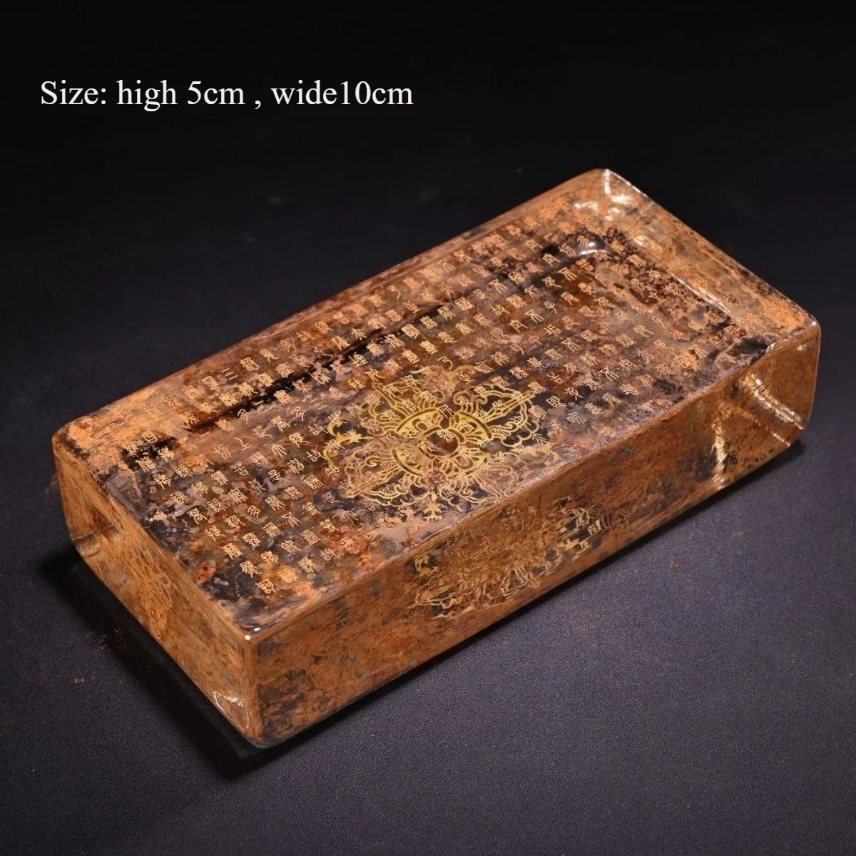 Ancient Crystal Brick Engraved Buddhist Scriptures with Gilded Inscription Tibetan Buddhism Religious Altar Collectible Ornament