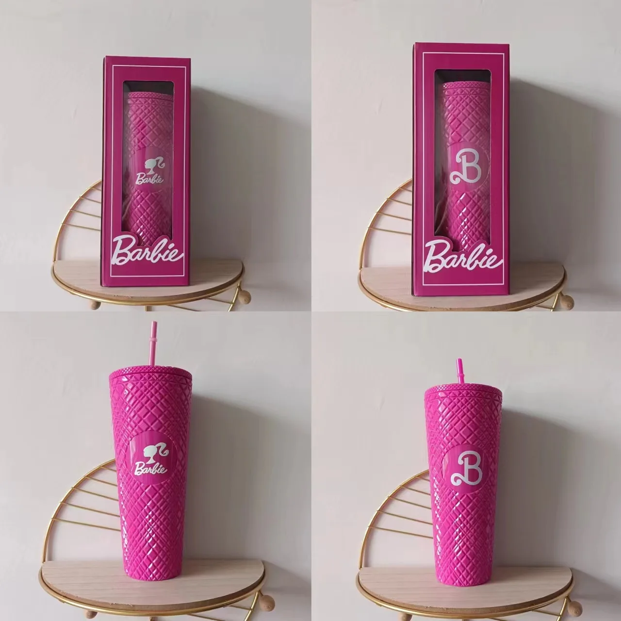 Barbie-Gobelet en Plastique Rose avec Paille pour Fille, Bouteille d'Eau Isolée, Gobelet à Paillettes, Cadeaux d'Anniversaire