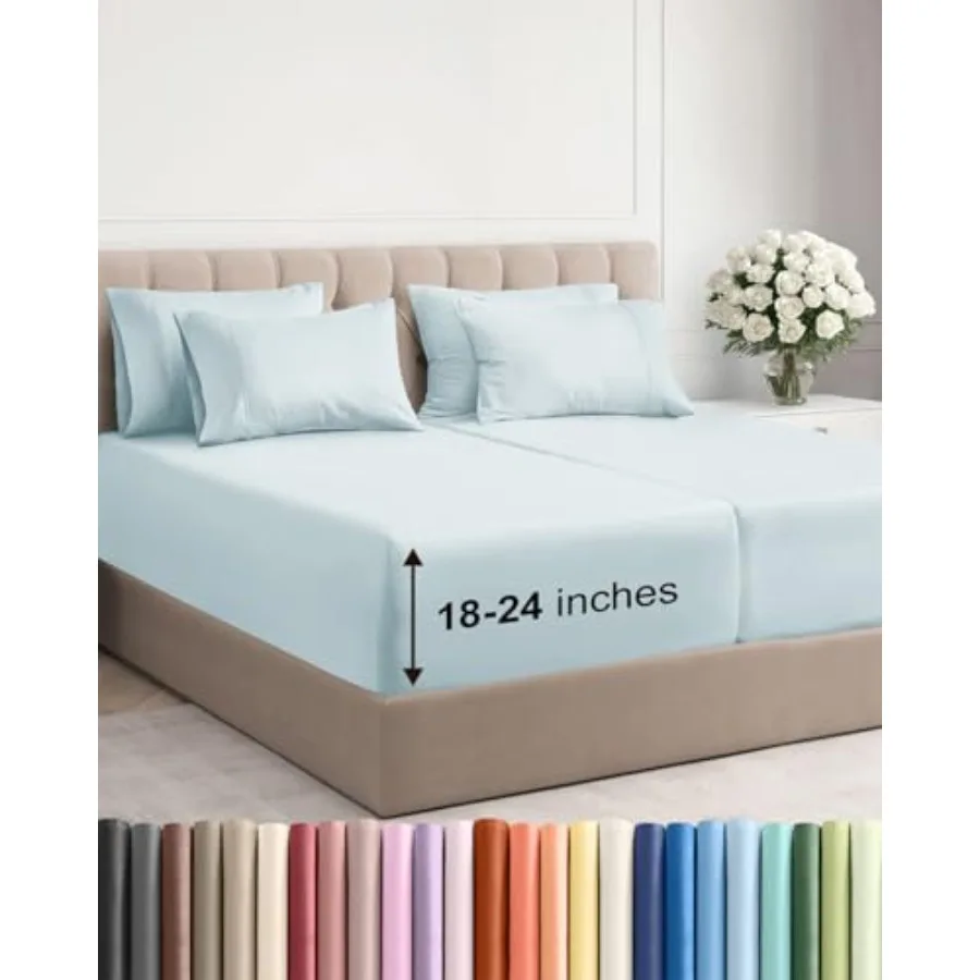 

Набор из 7 дышащих и охлаждающих простыней Extra Deep Sheet – Роскошное постельное белье для отелей, для женщин, мужчин и подростков – Легкое и надежное крепление – Размер S