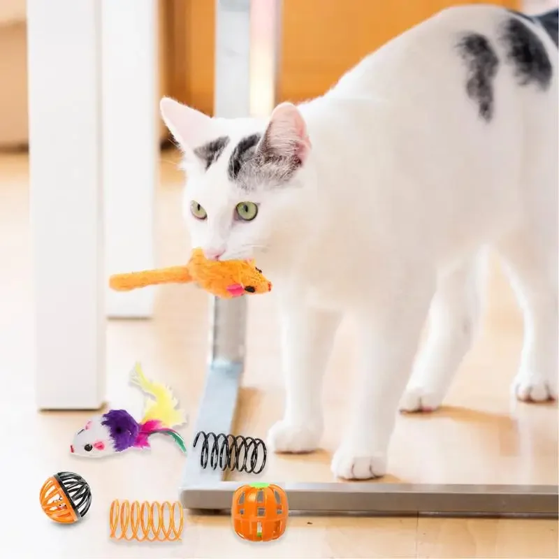 Kit de iniciación para gatitos, conjunto de túnel interactivo para jugar al gato, varita de plumas para gato de Halloween, bola, ratones de primavera, juguetes cuadrados plegables