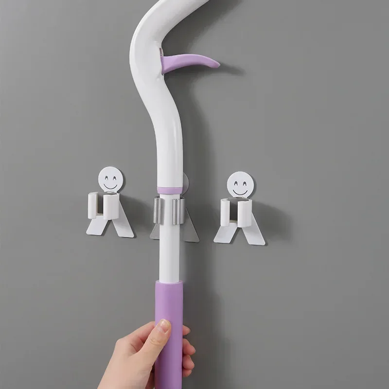 1Pcs/Set Adorable Smiley Face Mop Broom Umbrella Holder Hooks Wall Mounted Mop Organizer Storage Rack Clip Home Essential Hook