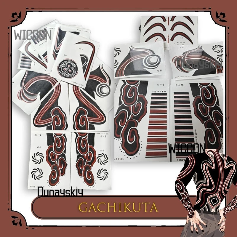 Anime GACHIAKUTA Enjin Cosplay Perücke Requisiten Temporäre Tattoo Single-Use-Cool Sexy Punk Dark Gothic Tattoo Party Karneval Halloween