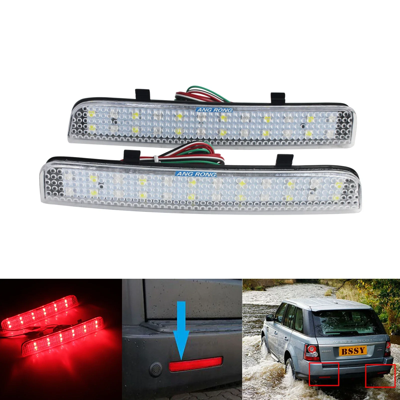 ANGRONG-Reflector de parachoques trasero para Range Rover L322 y Land Rover Freelander 2, luz LED de freno y marcha atrás, lente transparente