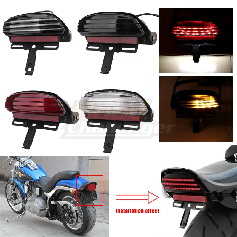 Motorcycle LED Tri-Bar Rear Fender Brake License Plate Tail Light Running Lamp Light For Harley Dyna Fat Bob Softail 2006-2015