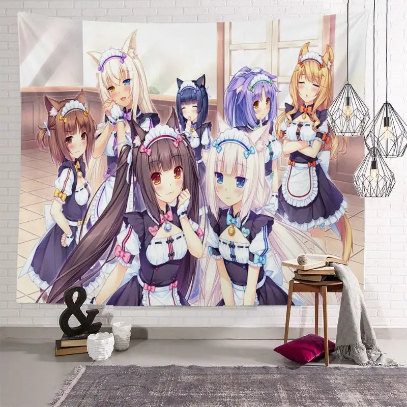 VIKAMA Cat's Paradise Chocolate Vanilla Anime Tapestry anime Girls' Bedroom Dormitory Home Wall Decoration