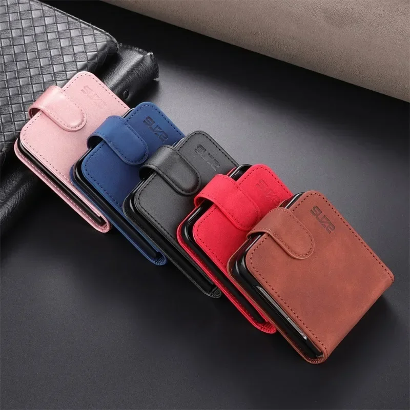 Phone Case For Samsung Galaxy Z Flip 6 5 4 3 Flip6 Flip5 Flip4 Flip3 Card Slot Holder Kickstand Wallet Shockproof Leather Cover