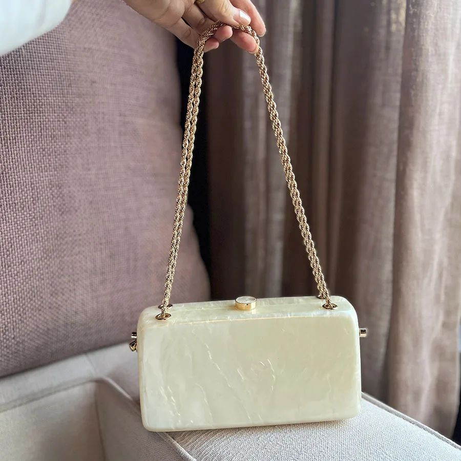 New Fashionable Summer Beach Acrylic Evening Clutch Small Square Handbag for Women Single Shoulder and Crossbody view 5