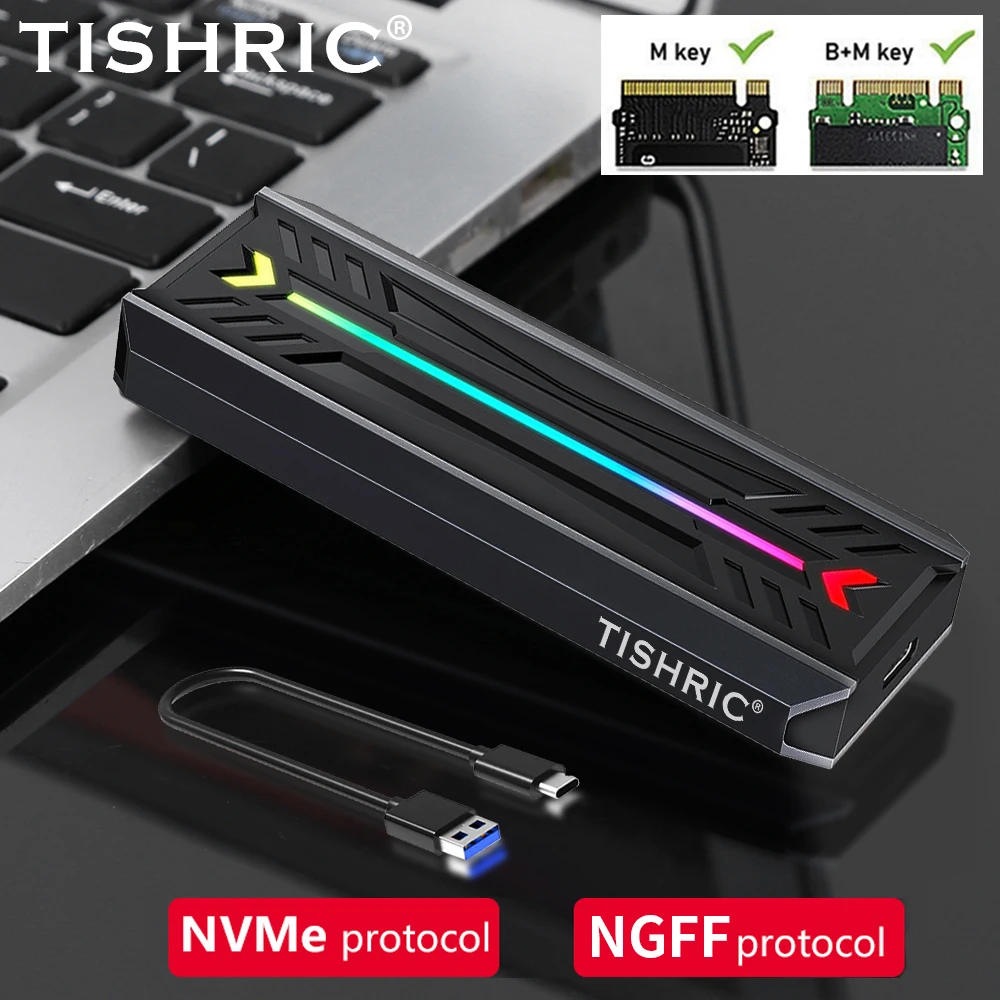 

TISHRIC External SSD Nvme Enclosure M.2 NGFF NVME Dual Protocol Solid State Drive Case Supports M.2 NGFF 2230/2242/2260/2280