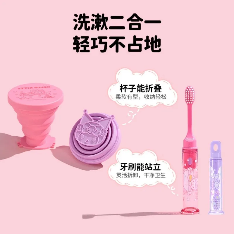 Genuine Hello Kitty Travel Toothbrush Set Folding Cup Portable Kawaii Cute Oral Care Set with Toothpaste GirlsWomenGiftWholesale