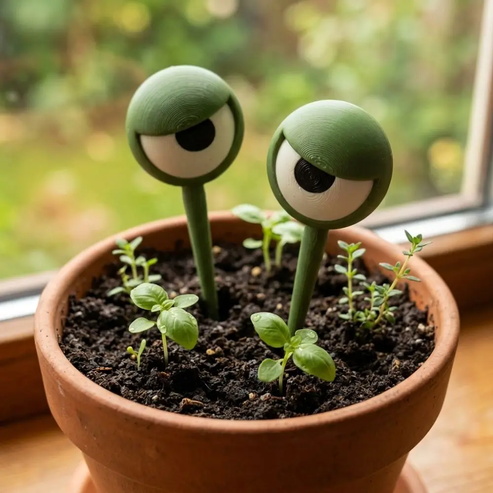 2Pcs 3D Printed Fun Grumpy Eye Plant Stakes Whimsical Weird-Looking Angry Eyes Flower Pot Stake Plastic Quirky