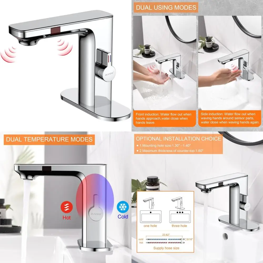 

Touchless Digital Display Faucet, Smart Sensor Waterfall Basin Sink, Single Hole Chrome Finish, Temperature Controlled Touchless