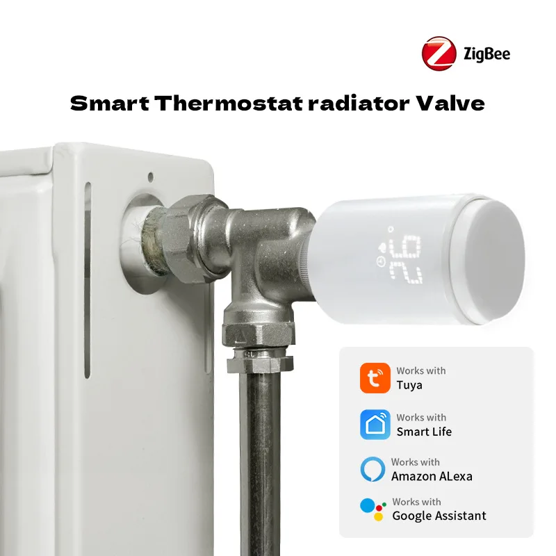 

Привод радиатора ZigBee Tuya, термостат TRV, клапан радиатора для регулировки температуры, управление приложением, поддержка Alexa Google Home