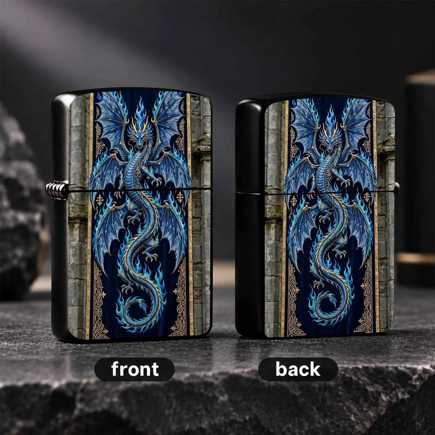 Retro Medieval Blue Dragon Pattern Lighter, Exquisite Gilded Embosseddecorative Lighter, Portable Elegant Multi-Scene Usable Accessory, Ideal For Daily Use, Holiday Gifting And Personal Collection, Delica A Humorous And Interesting Lighter