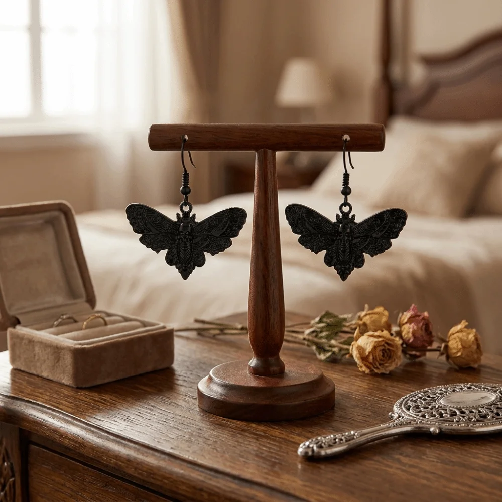 Spooky Butterfly Gothic Earrings Alloy Dark Skull Moth Drop Earrings Lightweight Punk Halloween Dangle Earrings Daily Wear