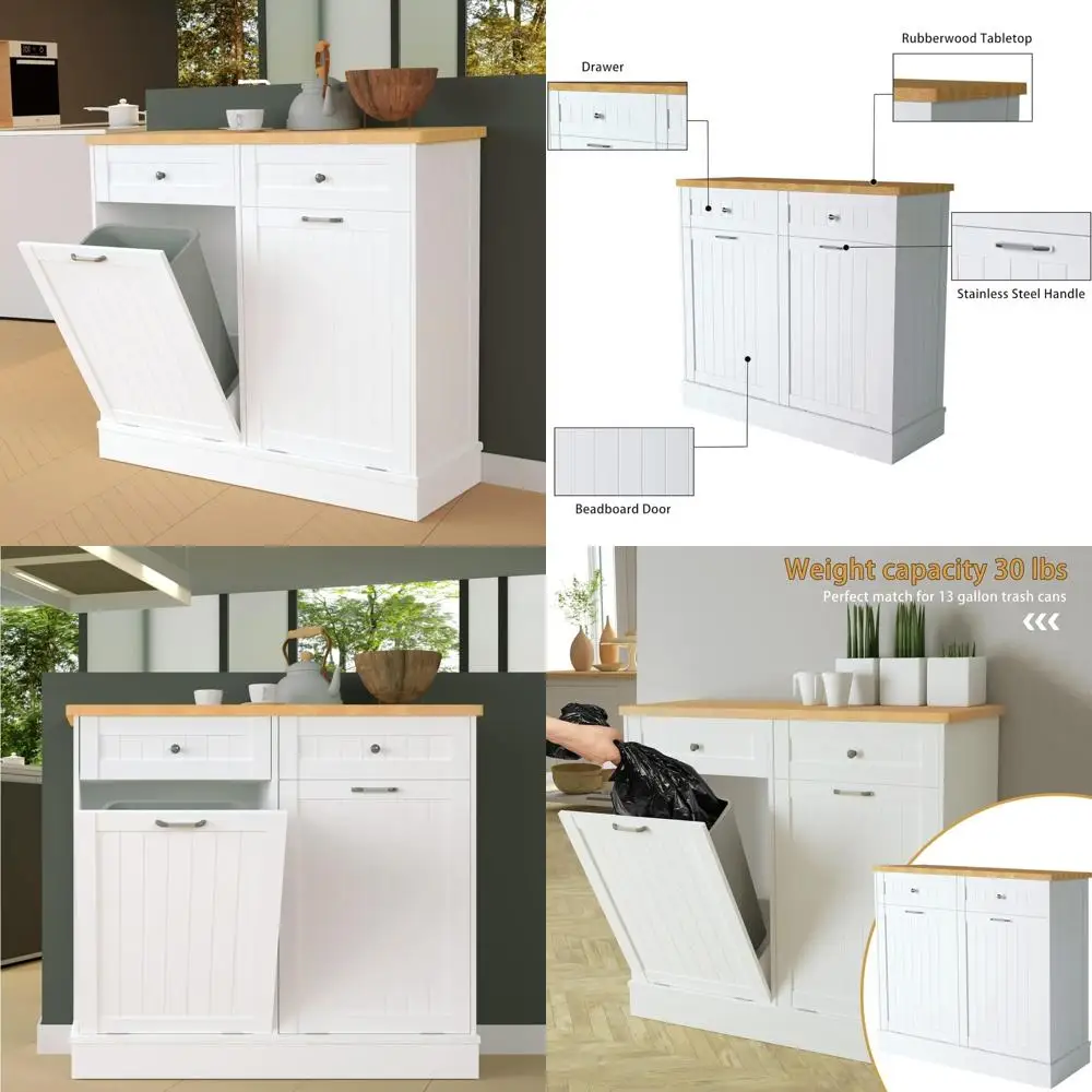 

10-галлонный деревянный отдельно стоящий шкаф-сортировщик для белья с пригодным для вторичной переработки и выдвижным ящиком для аккуратной жизни